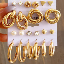 Load image into Gallery viewer, 17KM 2Set Gold Plated Earrings Set Vintage Pearl Heart Butterfly Snake Twist Hoop Earrings For Woman 2022 Fashion Jewelry Gifts