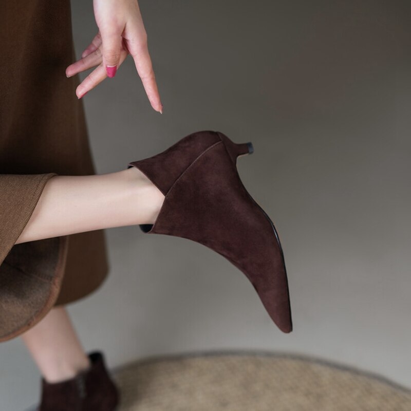 funninessgames  fashion inspo    NEW Autumn Women Ankle Boots Sheep Suede Shoes Pointed Toe High Heel Shoes Women Concise Thin Heel Boots for Woman botines mujer