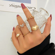 Load image into Gallery viewer, KINFOLK INS Style 5Pcs/Set Gold Color Pearl Rings Set For Women Square Leaf Chain Finger Rings Charm Jewelry Birthday Gifts 2022