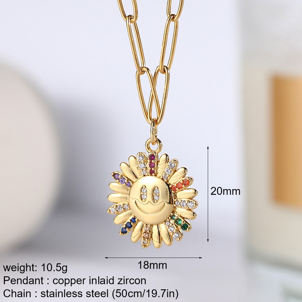 Cute Shell Sunflower Heart Starfish Necklace for Women Gold Color Long Stainless Steel Box Chain Collars Fashion Pendant