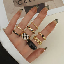 Load image into Gallery viewer, IFMYA New 8Pcs/Set Gold Black And White Checkerboard Oil Drip Ring Set Hollow Alloy Resin Round Rings Women Charm Jewelrys