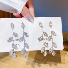 Load image into Gallery viewer, Luxury Rhinestone Crystal Leaves Tassel Earring For Women 14K Real Gold Plated Trending Bridal Dangling Earrings Wedding Jewelry
