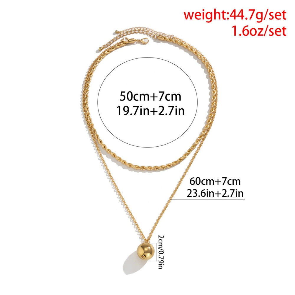 2Pcs/Set Twisted Rope Chain Necklaces for Women Gold color Ball Pendant Necklace Set Hip hop Grunge Aesthetic Y2k Jewelry 2022