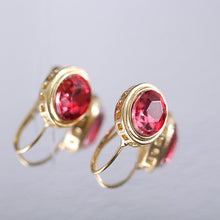 Load image into Gallery viewer, 14K Gold Red Stone Crystal Drop Earrings for Women Lady Girls Engagement Wedding Bridal Fashion Jewelry Gift Earrings 2021 Trend