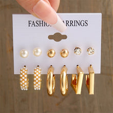 Load image into Gallery viewer, Vintage Gold Color Earrings Set Geometry Pearl Earrings For Women Simple Square Round Fashion Party Jewelry 2022 New