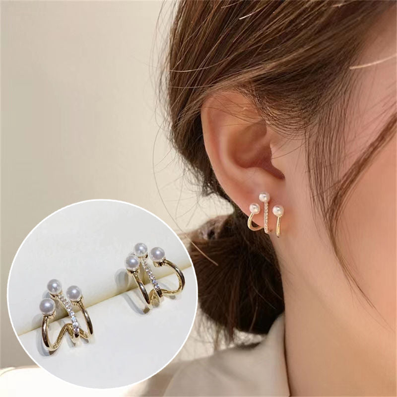 2022 New Micro-set Zircon Pearl Gold Colour Earrings For Women Personality Fashion Earrings Wedding Jewelry Birthday Gifts