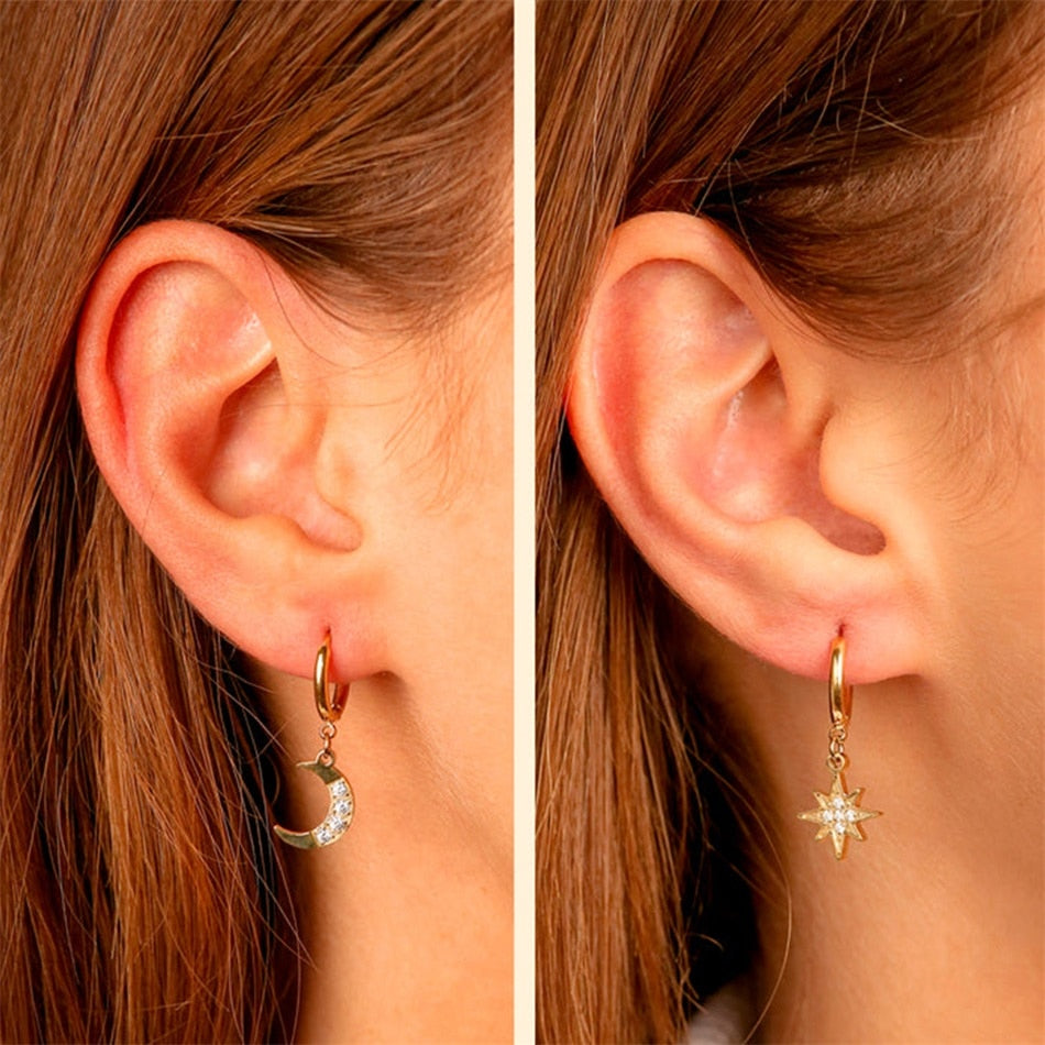 Stainless Steel Hoop Earrings For Women Aesthetic Star Moon Hanging Earring Dangle Earring Fashion Jewelry 2022 Wholesale