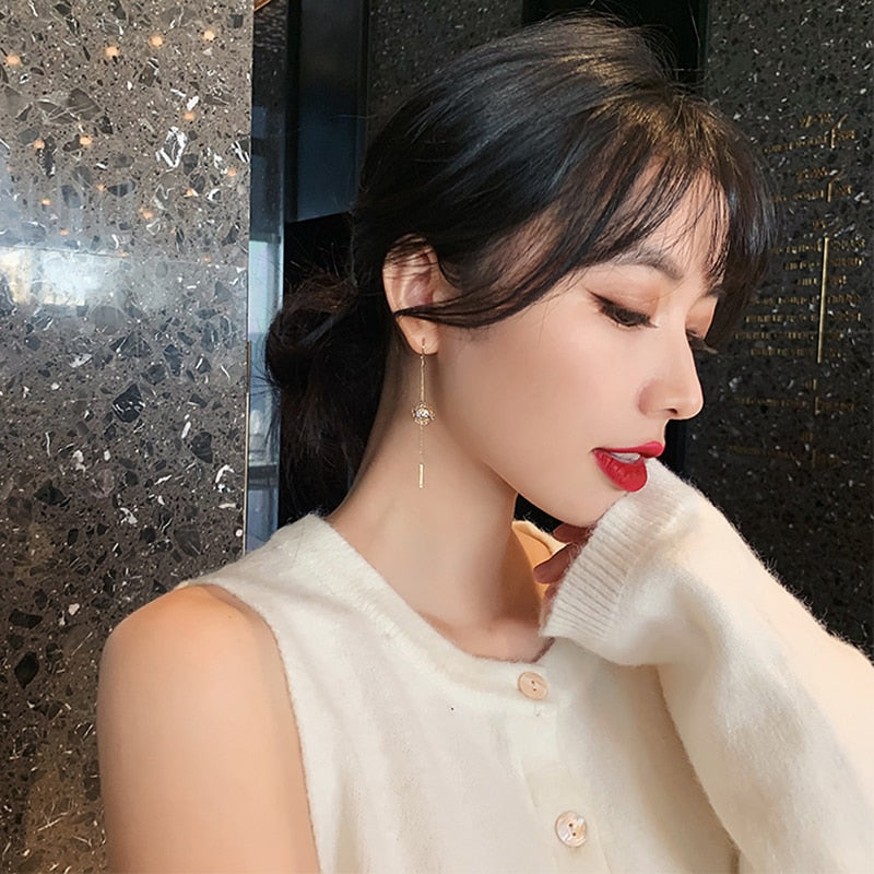 2022 New Elegant Hollow Out Zircon Flower Long Earrings Fashion For Woman Korean Jewelry Luxury Party Girl&#39;s Unusual Earrings
