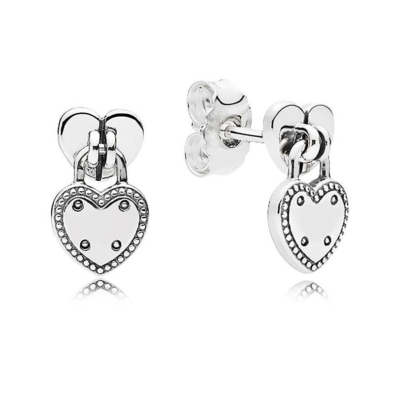 New 925 Sterling Silver Popular Earring Love Lock Polished Crown O U-shaped Signature Double Hoop Earring For Women Jewelry Gift