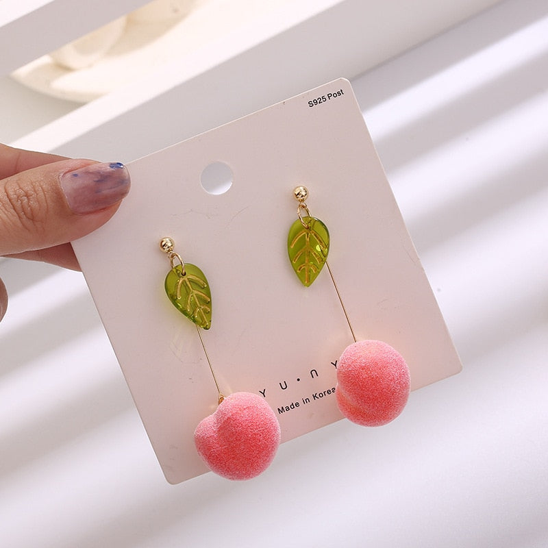 Pink Color Flower Drop Earrings for Women Summer Geometry Heart Leaf Butterfly Brincos Lovely Party Jewelry Valentine&#39;s Day Gift