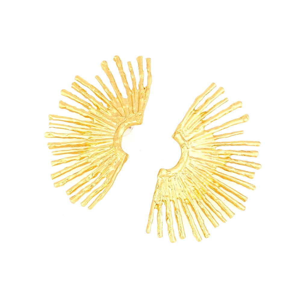Vintage Temperament Za Gold Color Fan-shaped Stud Earrings for Woman