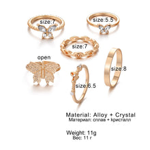 Load image into Gallery viewer, DAXI 10 Piece Butterfly Twist Rings Set Gold Color Women Punk Crystal Pearl Rings Round Geometric Rings 2022 Jewelry Gifts