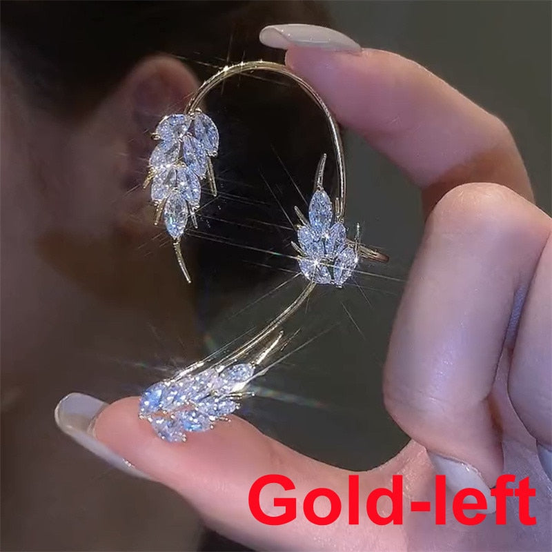 1PC Fashion Cute Leaf Clip Earring For Women Without Piercing Punk Rock Sparkling Zircon Ear Cuff Girls Ear-hook Jewelry Gifts