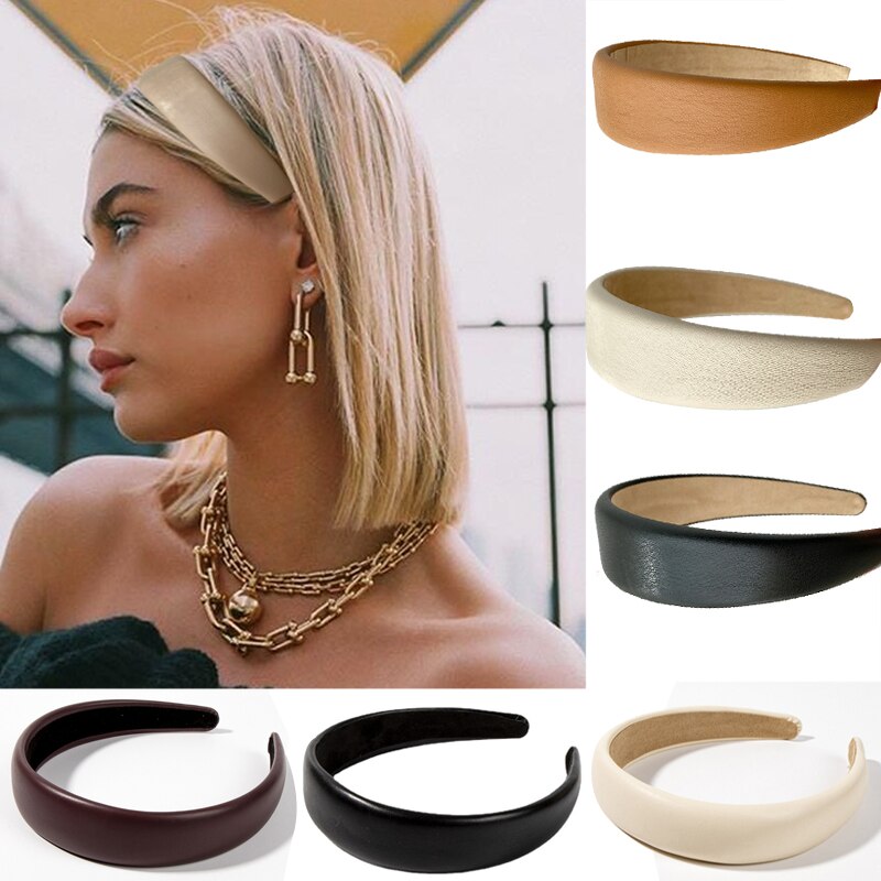 Fashion Padded PU Leather Headbands for Women Solid Bow Knot Wide Bezel Hairbands Girls Hair Hoop Hairband Hair Accessories Gift