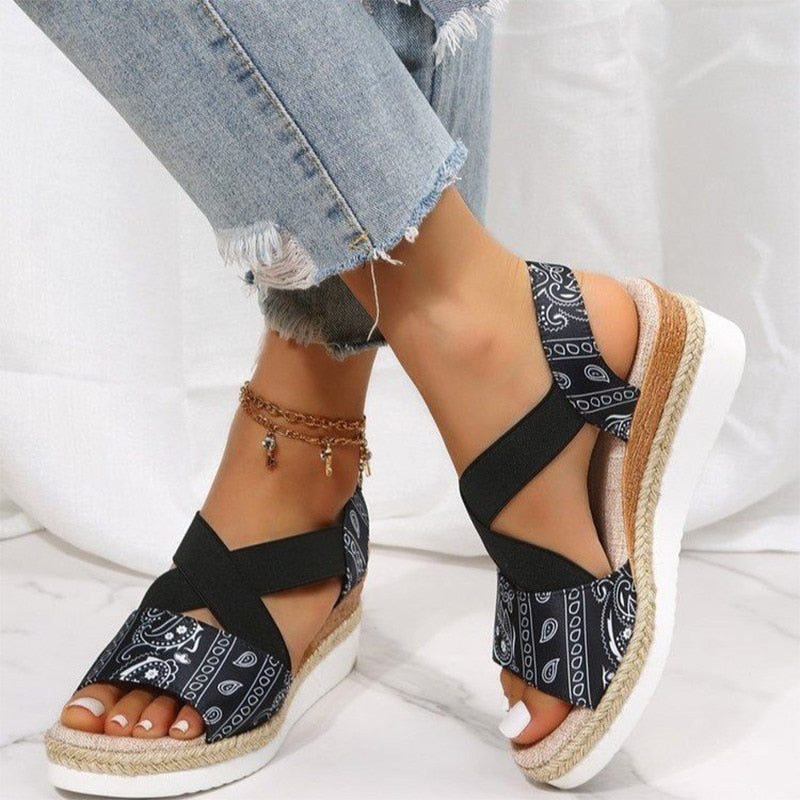 2022 Casual Women Summer Wedges Sandals Comfy Peep Toe Snake Print Women Beach Sandals Female Sandalias Mujer Verano 2022