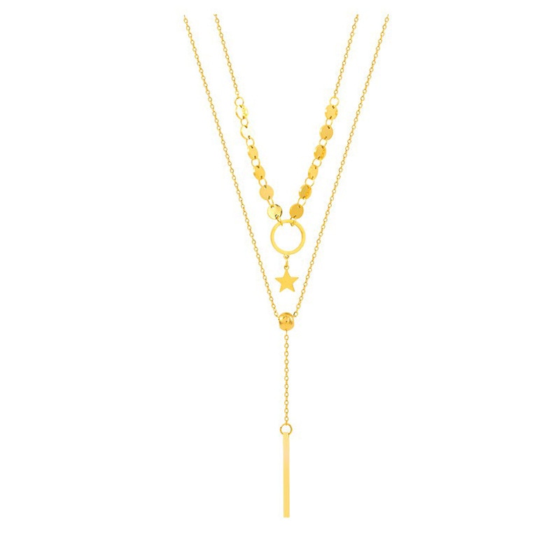 Stainless Steel 2 Layer Tassel Necklace for Women 2022 New Trend Luxury Fashion Gold Color Chain Necklace Female Party Jewelry