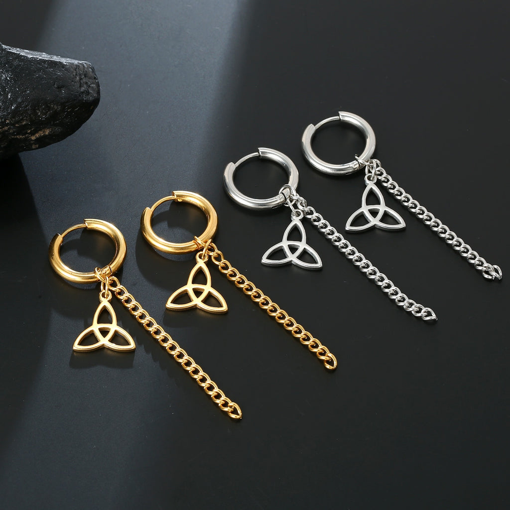 LIKGREAT Witch Knot Painless Ear Clip Earrings For Women Men Celtic Knot Cross Amulet Punk Stainless Steel Drop Earrings Jewelry