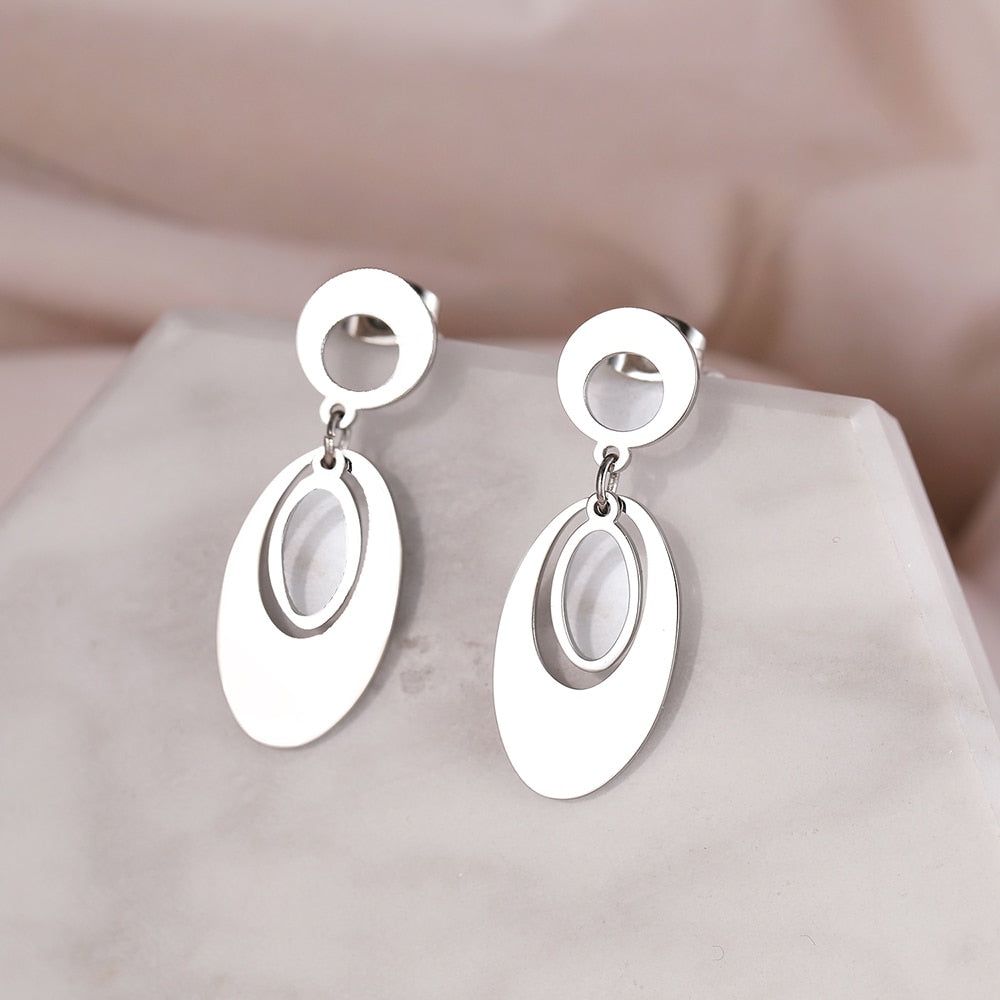 Stainless Steel Earrings Round Oval Simple Daily Temperament Everyday Wear Pendants Earrings For Women Jewelry Charms Gifts