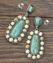 Load image into Gallery viewer, New Trendy Silver Color Women&#39;s Earrings Green Stone Hoop Drop Earrings for Women Bohemia Earrings Engagement Party Jewelry