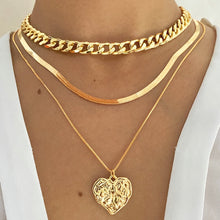 Load image into Gallery viewer, FAMSHIN Vintage Gold Color Chain Necklace for Women Punk Bohemian Multilayer Heart Necklace Girls Collier Femme Jewelry