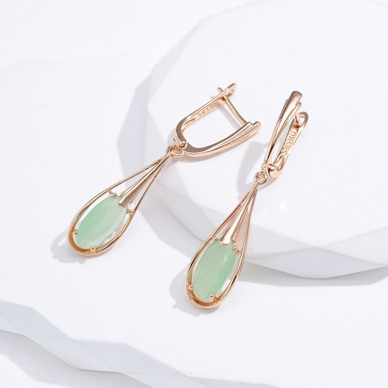 SYOUJYO Emerald Long Drop Natural Zircon Dangle Earrings For Women 585 Rose Gold Color Vintage Fine Jewelry Luxury Daily Earring