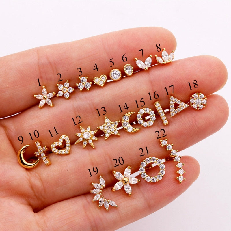 Fashion 316 Stainless Steel Mini Zircon Cross Cartilage Piercing Stud Earring For Women Tragus Piercing Earring Jewelry 1 Pc