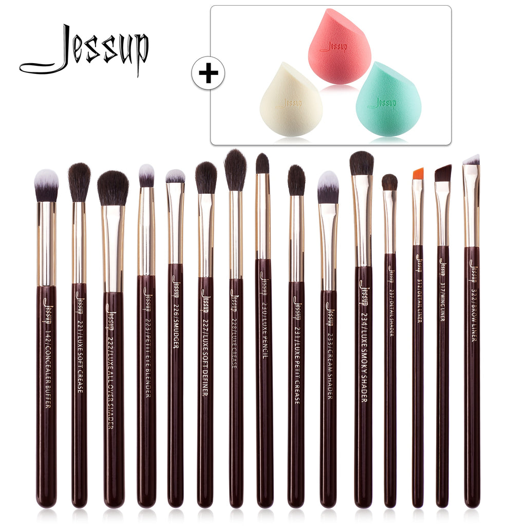 Jessup Makeup Brushes Set 15pcs Professional Eye Shadow Makeup Brush Kits Eyeshadow Eyeliner Blending Eyebrow Goat Hair