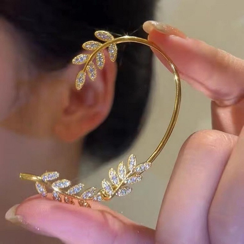 1PC Fashion Cute Leaf Clip Earring For Women Without Piercing Punk Rock Sparkling Zircon Ear Cuff Girls Ear-hook Jewelry Gifts
