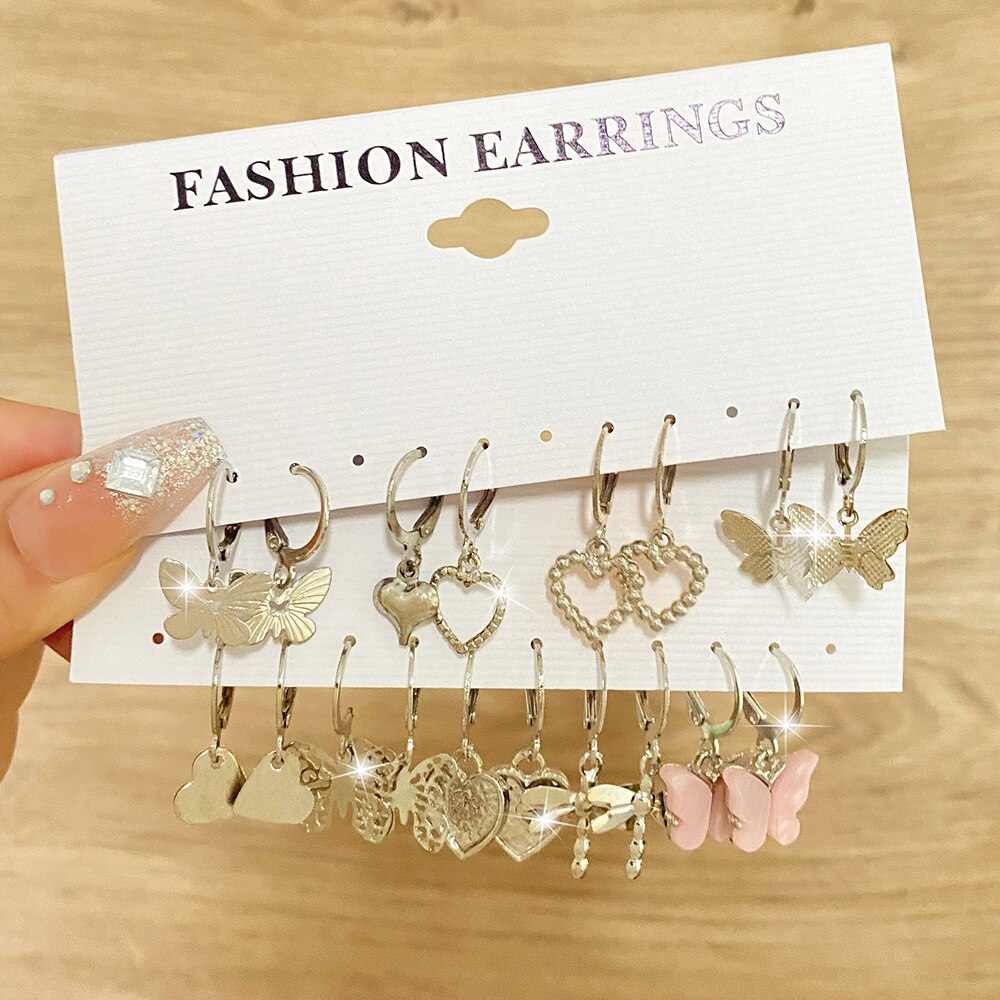UMKA Vintage Retro Korean Geometric Stud Earrings Set Metal Pearl Drop Earrings For Women Simple Round Fashion Party Jewelry