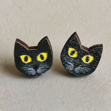 Load image into Gallery viewer, Wooden Halloween Ghost Stud Earrings Fall Pumpkin Earrings Cute Fun Quirky Jewellery Black Cat Bat Skull Post Earrings Jewelry