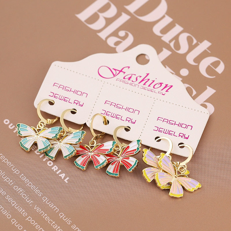 Fashion Korean Pink Butterfly Pendant Earrings For Women Pearl Heart Long Tassels Dangle Earrings Girls Jewelry Goth Accessories
