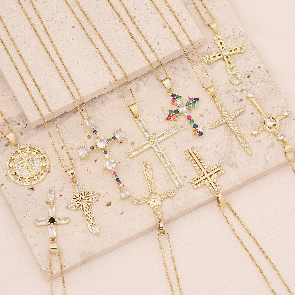 Cross Necklace Copper 18K Gold Plated Cross Pendant Necklace for Women Men Classic Accessories Wholesale