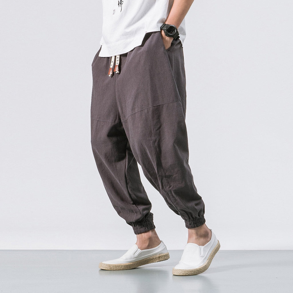 funninessgames Mens Vintage Hip Hop Style Baggy Jeans New Chinese Style Harem Pants Men Streetwear Casual Joggers Mens Pants Cotton Linen Sweatpants Ankle-Length Men Trousers M-5XL