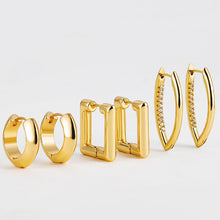Load image into Gallery viewer, 3pair Creative Gold Color Geometric Irregular Hammered Earrings Vintage Twisted Cuban Chain Hoop Earrings Set for Women Jewelry