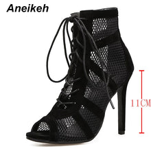 Load image into Gallery viewer, Aneikeh 2022 Fashion Basic Sandals Boots Women High Heels Pumps Sexy Hollow Out Mesh Lace-Up Cross-tied Boots Party Shoes Party