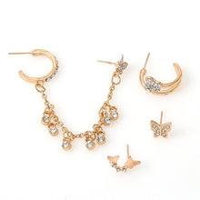 Load image into Gallery viewer, Korean Crystal Zircon Butterfly Clip Earrings Set For Women Moon Star Gold Color Chian Long Tassel Ear Cuff Fashion Jewelry Gift