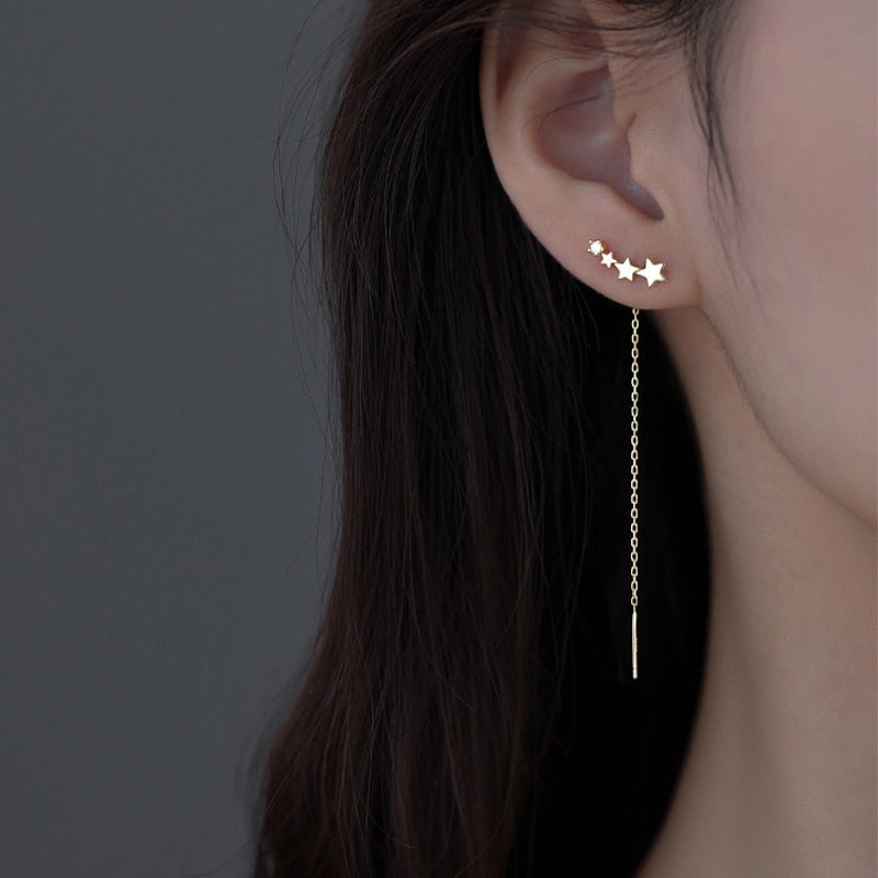 2022 Trend Long Tassel Chain Climb Star Heart Beads Pendants Drop Earrings women's Straight Hanging Earings Fashion Jewelry
