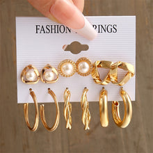 Load image into Gallery viewer, Vintage Gold Color Earrings Set Geometry Pearl Earrings For Women Simple Square Round Fashion Party Jewelry 2022 New