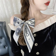 Load image into Gallery viewer, Elegant Women Narrow Long Scarf 100x6cm Chic French Gentle Elegant Chiffon Silk Tie Letter Print Bag Ribbon Headband Choker