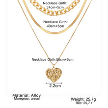 Load image into Gallery viewer, FAMSHIN Vintage Gold Color Chain Necklace for Women Punk Bohemian Multilayer Heart Necklace Girls Collier Femme Jewelry
