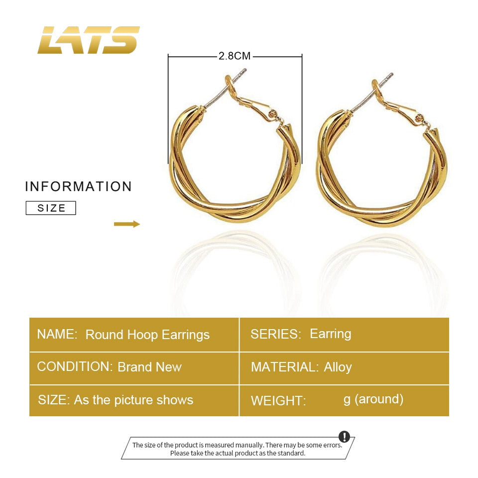 LATS Fashion Distortion Interweave Twist Metal Circle Geometric Round Hoop Earrings for Women Accessories Retro Party Jewelry