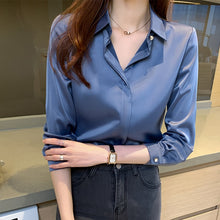 Load image into Gallery viewer, Graduation Gifts   Office Lady Silk Women Shirt Blouse Tops Button Shirts Female Long Sleeve Satin Blouses for Women Clothing Chemise Femme 17276