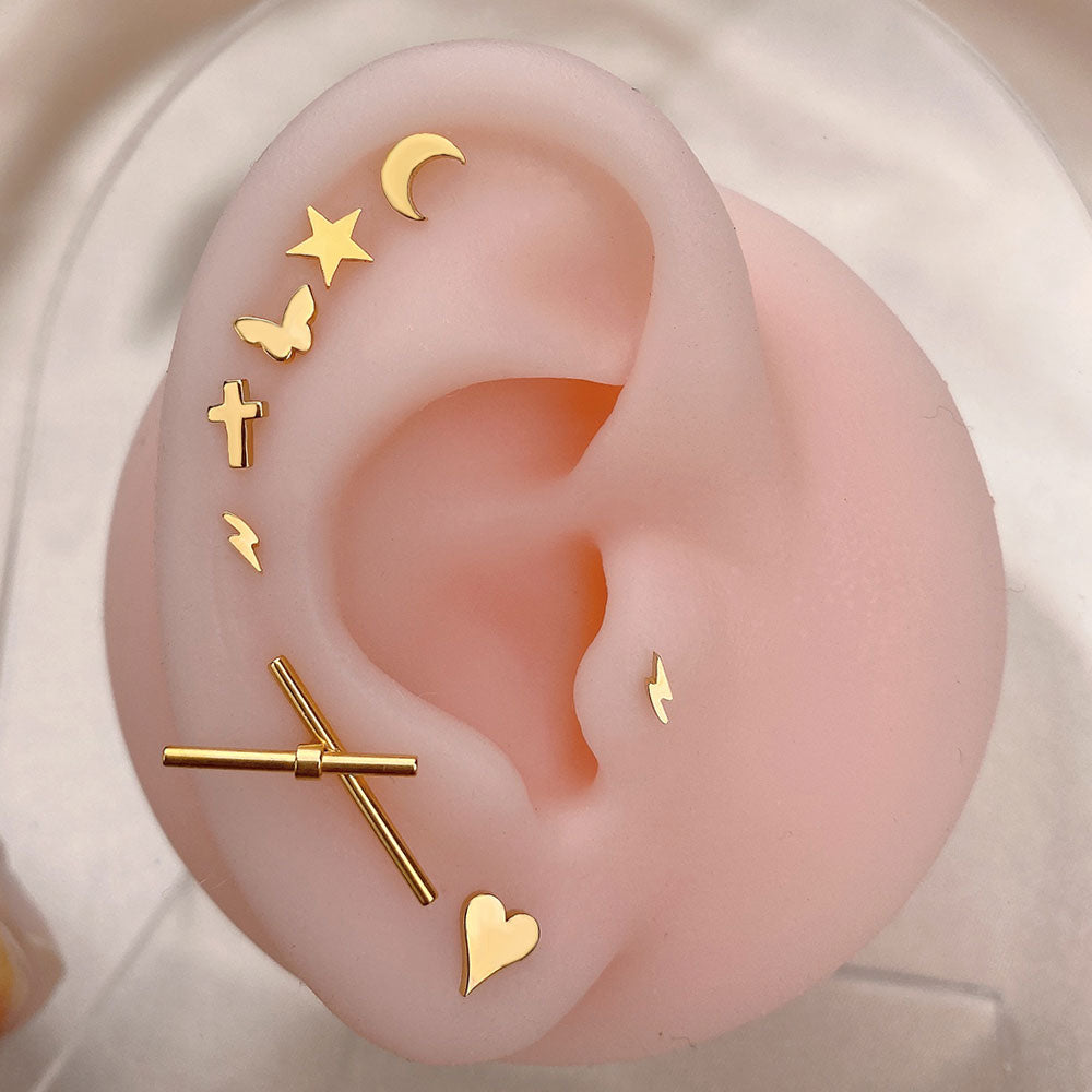 1Pcs Stainless Steel Mini Stud Earrings Heart Star Moon Cross Butterfly Snake Helix Cartilage Tragus Lobe Ear Piercing Jewelry