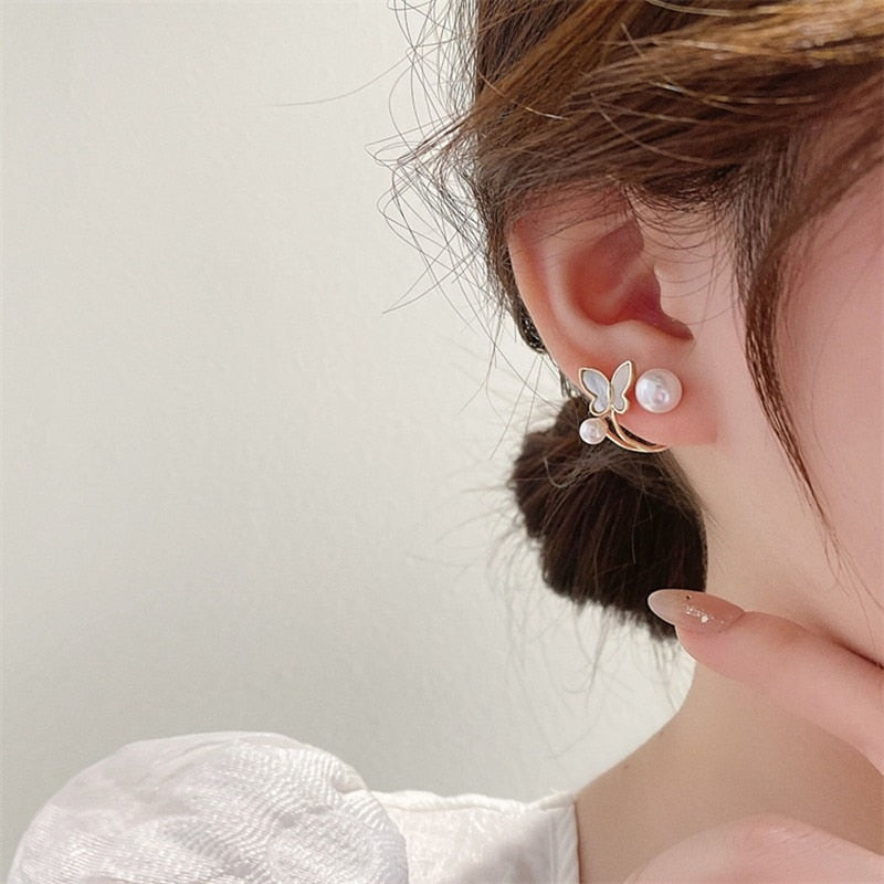 Trendy Geometric Elegant Cute Imitation Pearl Hoop Earrings for Women Classic Small Stud Earring Wedding Jewelry