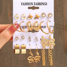 Load image into Gallery viewer, 17KM 2Set Gold Plated Earrings Set Vintage Pearl Heart Butterfly Snake Twist Hoop Earrings For Woman 2022 Fashion Jewelry Gifts