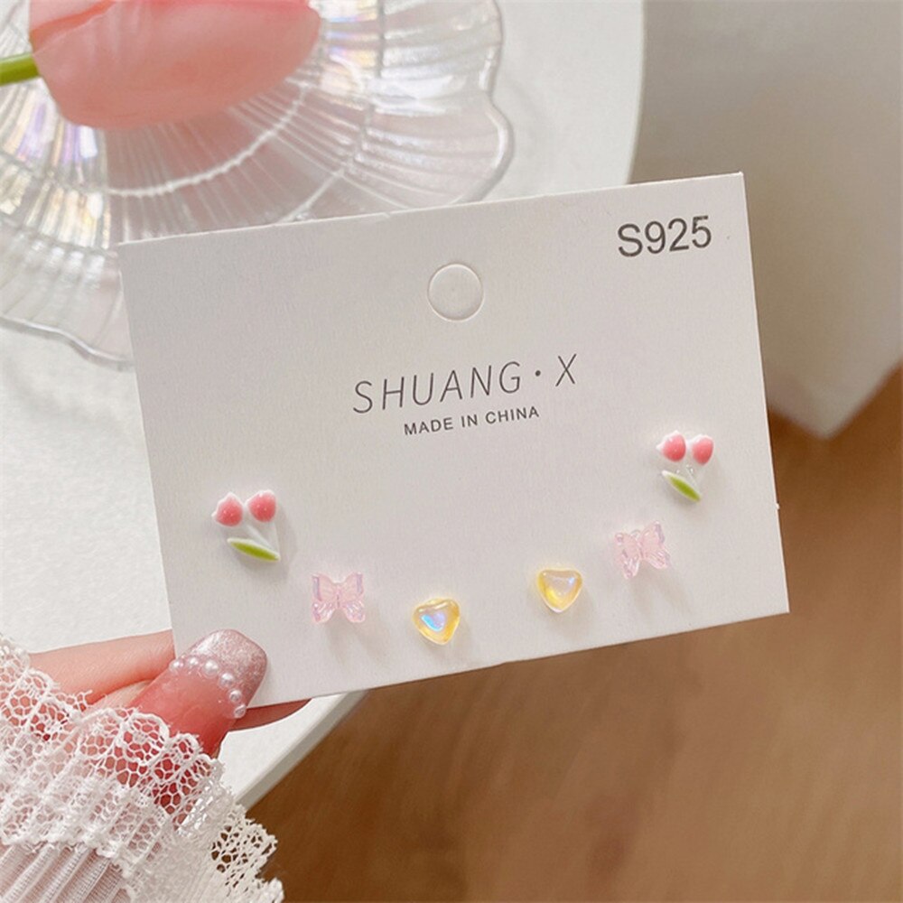 Cute Resin Stud Earring Set Colorful Heart Butterfly Flower Earrings Wholesale for Women Girls Kids 2022 Elegant Jewelry Gifts