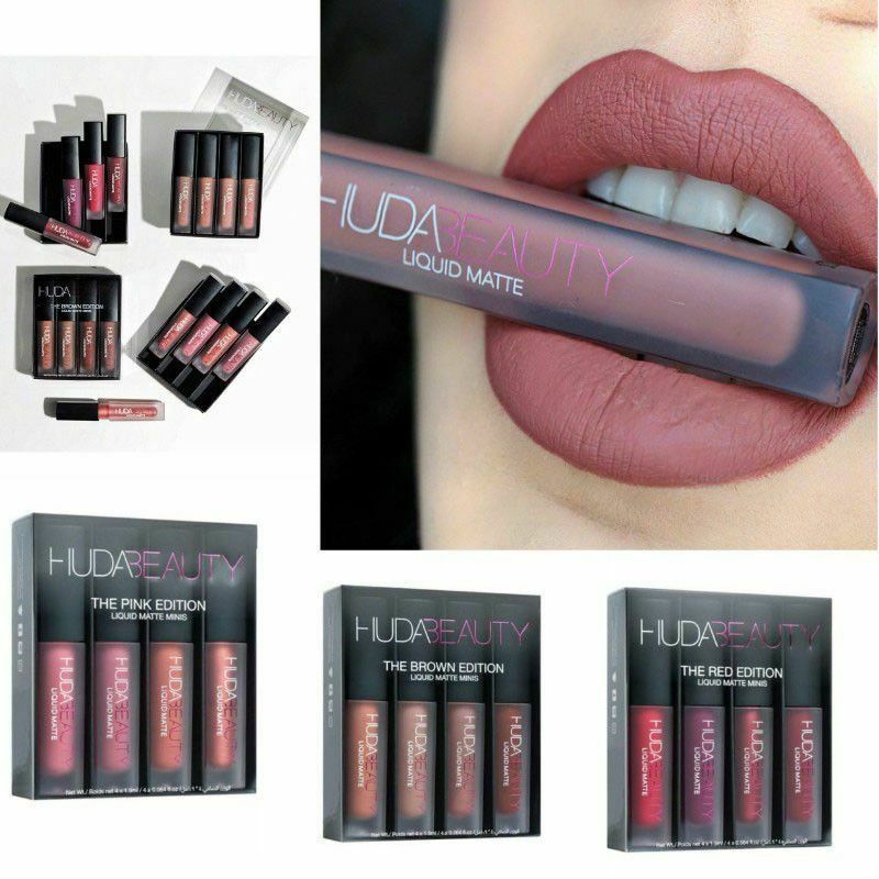 4Pcs/Set HUDA Lip Gloss Mini Lip Glaze Set Four Matte Waterproof Non-stick Non-fading Lipsticks Makeup Women Cosmetic Lip Care