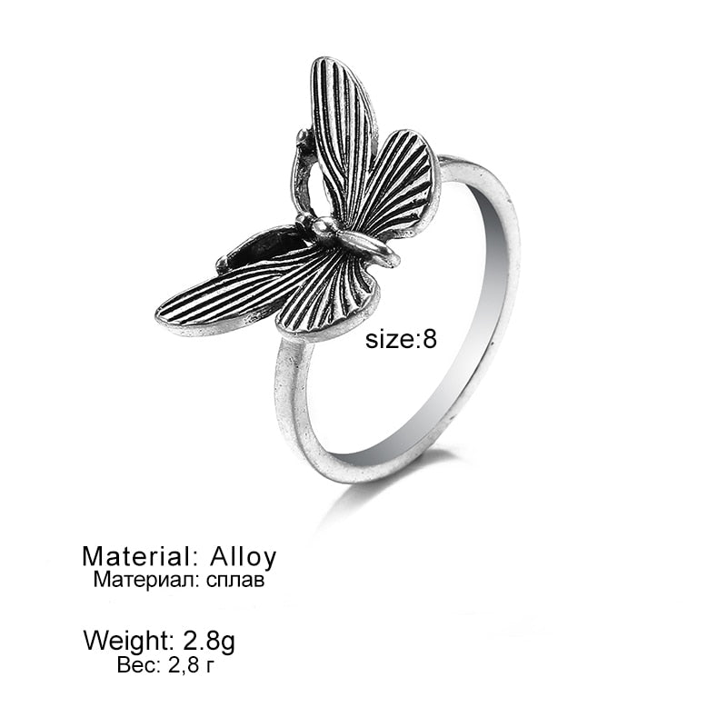KINFOLK Punk Silver Color Angel Wings Rings For Women Men Hollow Heart Butterfly Rose Owl Finger Rings Fashion Jewelry Wholesale