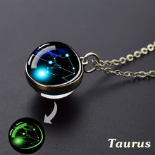 Load image into Gallery viewer, 12 Constellation Necklace Starry Sky Luminous Zodiac Glass Ball Pendant Necklace Christmas Gift for Men Women