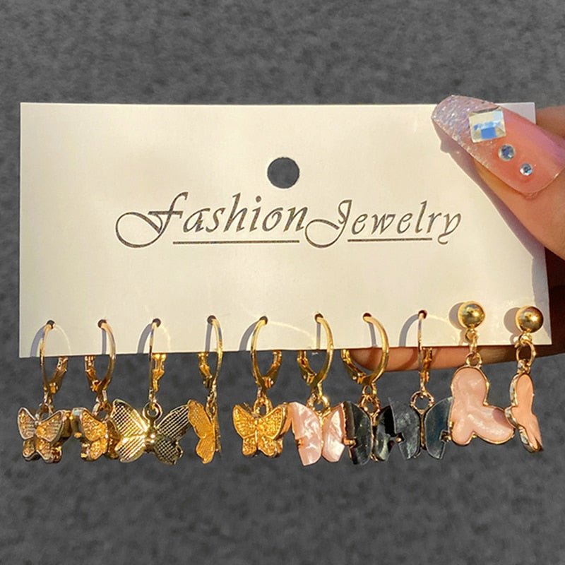 17KM Black Heart Checkerboard Earring Set Women Vintage Gold Color Dangle Earring Pearl Earring Trendy Cartoon Earrings Jewelry